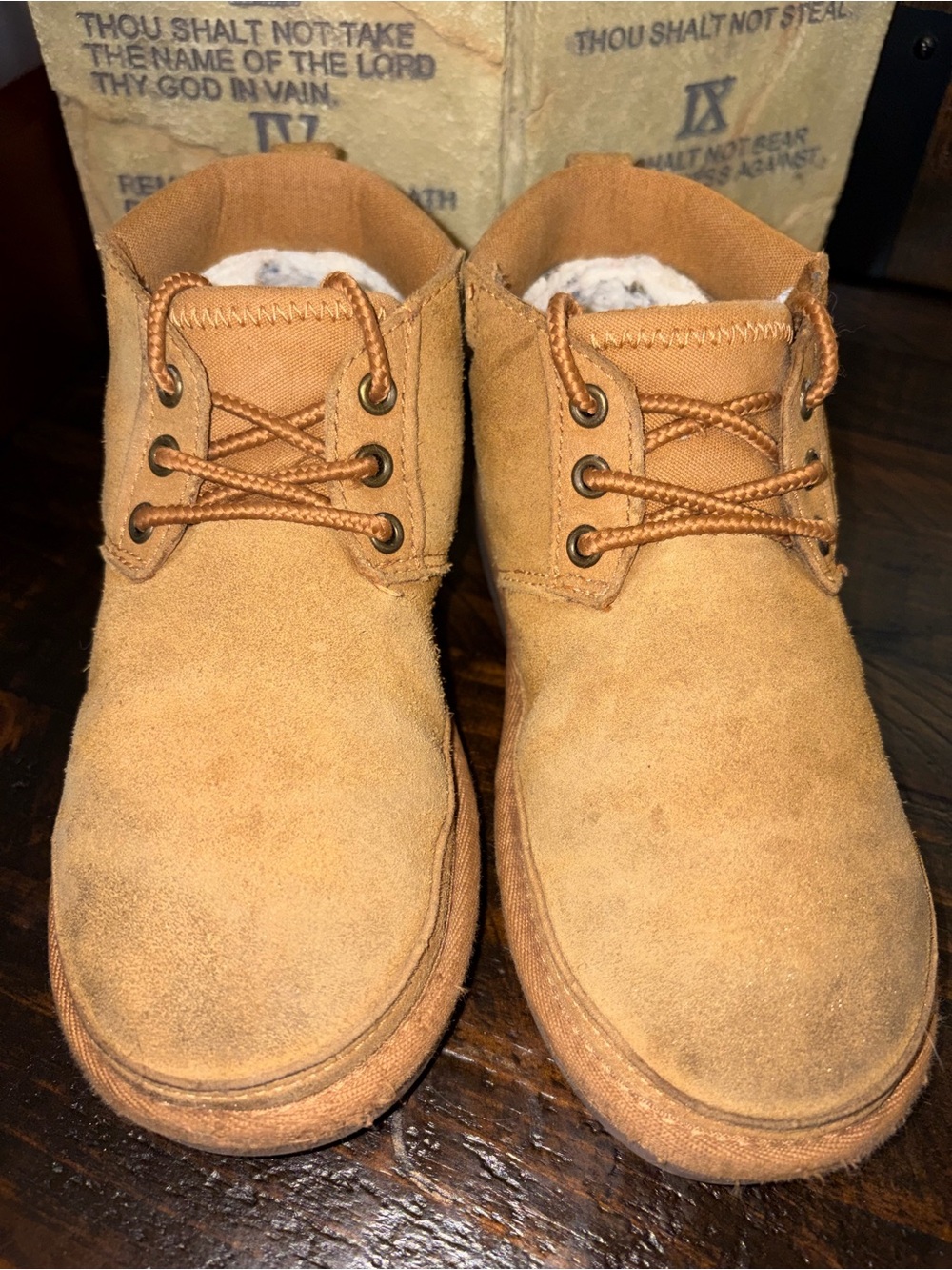 Tan Suede Lace-Up Booties